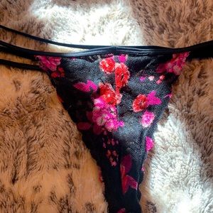 Black floral G string thong